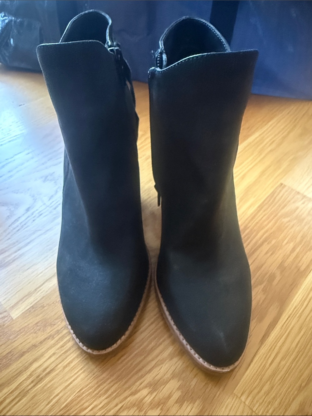 Vince Camuto Black Suede Pointed Ankle Booties with Side Zip